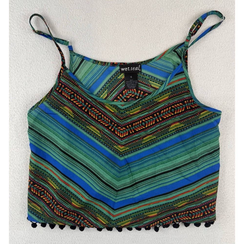 Vintage Y2K Wet Seal Top Womens Small Geometric Rainbow Fringe Boho Festival‎